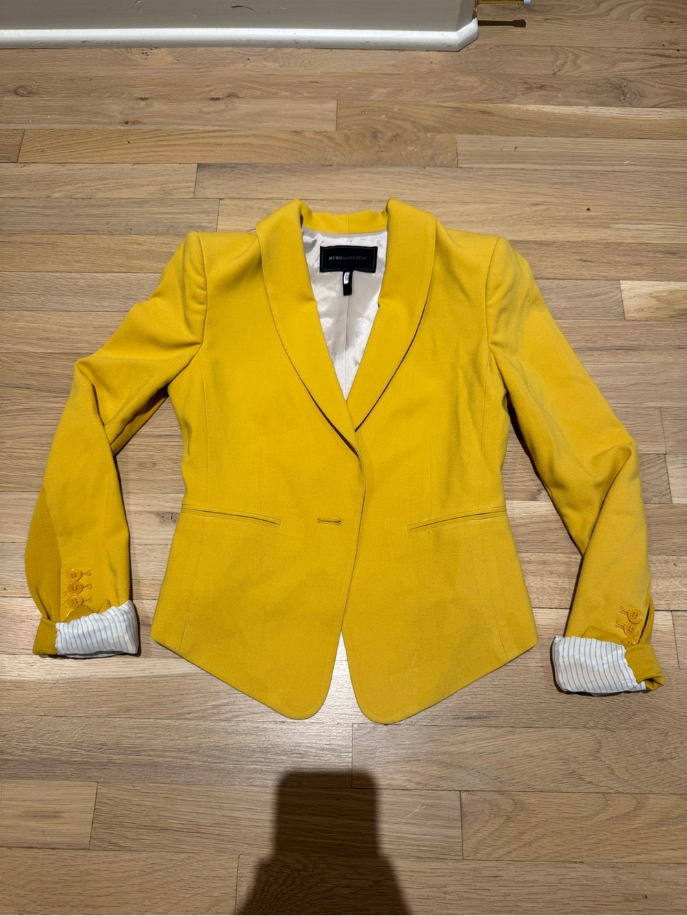 BCBGMAXAZRIA Yellow Tailored Single-Button Women's Blazer Golden Mustard XXS
